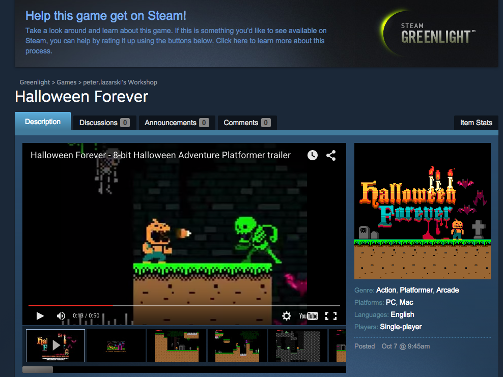 Help Halloween Forever get votes on Steam Greenlight!