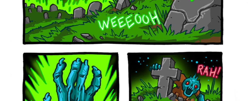 Halloween Forever page 3. The spell winds its way through the graveyard and spirits begin to rise...